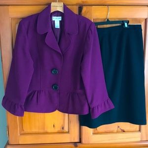 Chadwick’s Collection JG Hook Skirt Suit, size 14. Violet blazer/black skirt.